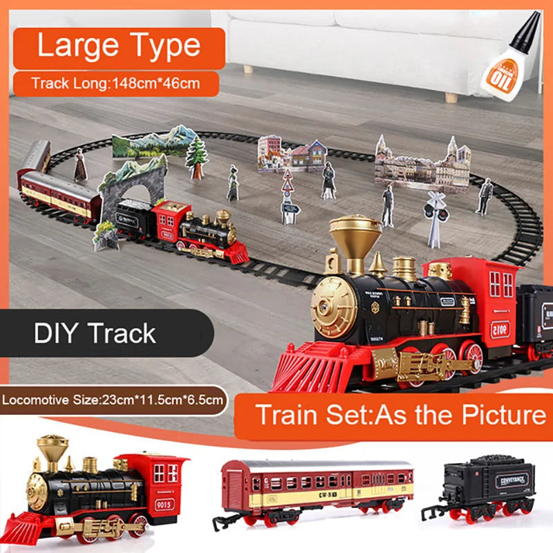 Classic Electric Train Toy Vihcle Railway Motorized Train DIY Track Railway Set Dynamic Steam RC Trains Electrique Toy For Kids