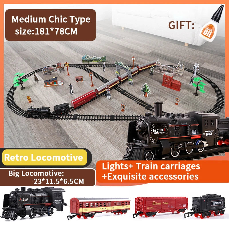 Classic Electric Train Toy Vihcle Railway Motorized Train DIY Track Railway Set Dynamic Steam RC Trains Electrique Toy For Kids