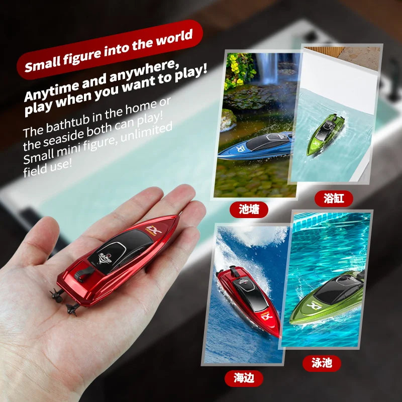Mini RC Boat 5km/h Radio Remote Controlled High Speed Ship with LED Light Palm Boat Summer Water Toy Pool Toys Models Gifts
