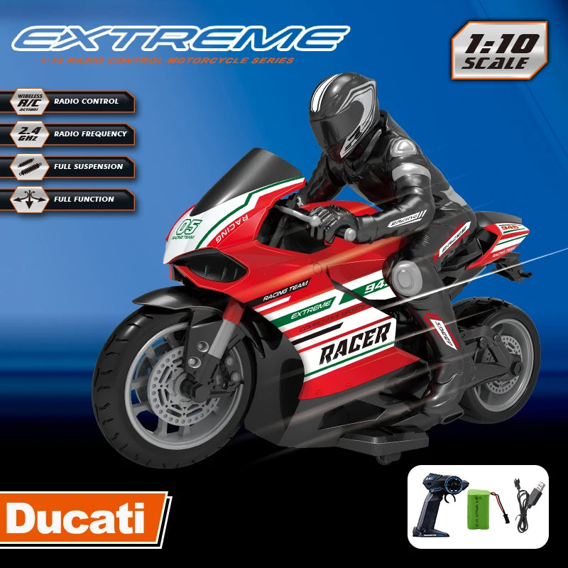 2.4GHZ 1:10 Scale RC Motorcycle 4 Channels High Speed Racing Motorcycle Electric Off-Road Vehicle RC Car Moto Toy For Kid