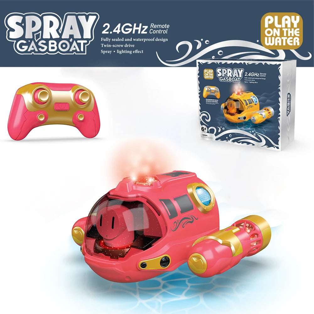 2.4G Remote Control Motorboat With Spray Light Waterproof Double Propeller Rc Boat Outdoor Swimming Pool Kids Toy Gift For Boys