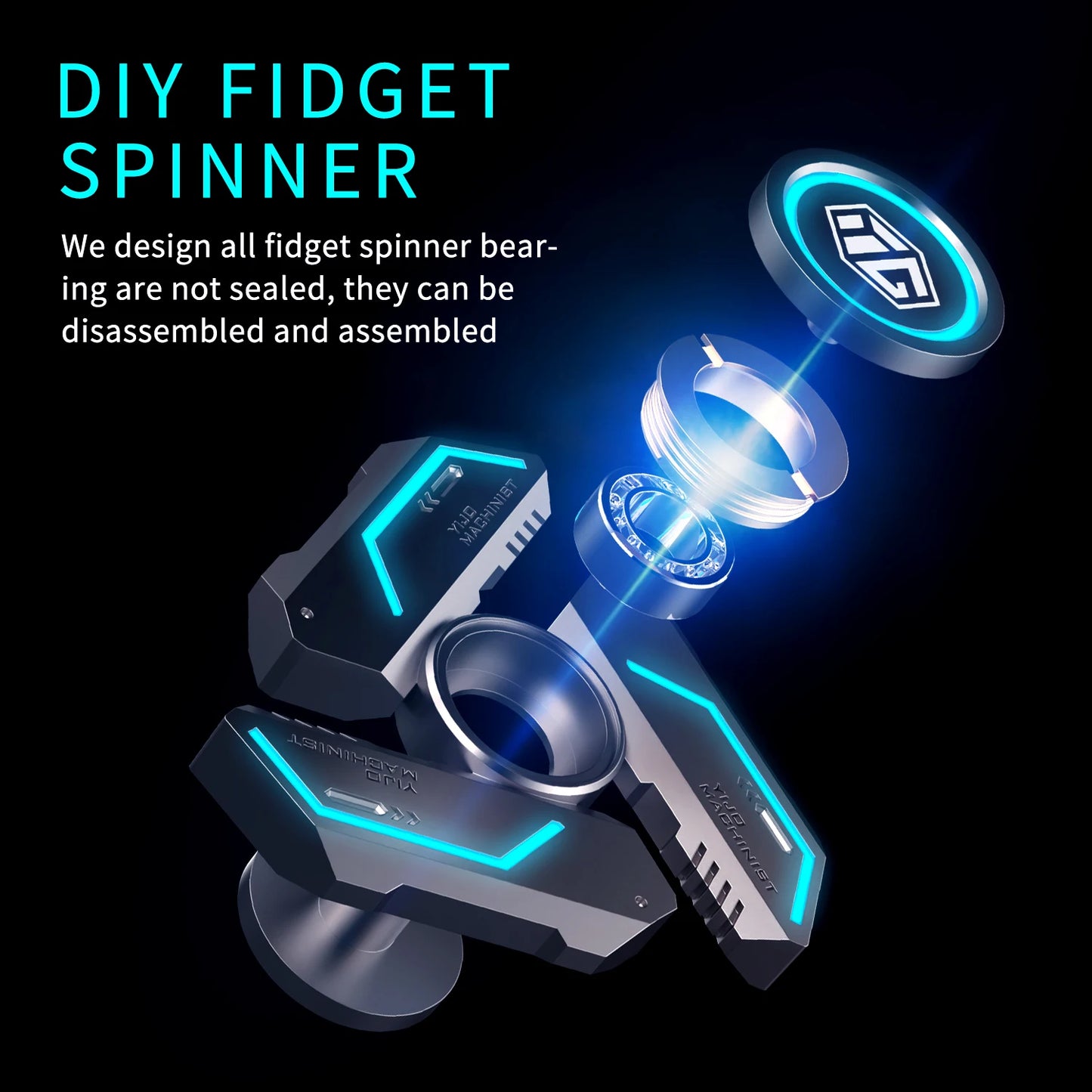 Luminous Fidget Spinner - Alloy Metal Hand Spinner Gyro Toy with R188 Silent Bearing, Light Up EDC Stress Relief for Adults Kids