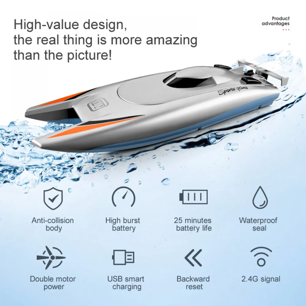 RC Boat RC Boat 30KM/H 4CH High Speed Remote Control Ship Boat 2.4G Rowing Waterproof Capsize Reset RC Racing Boat Speedboat