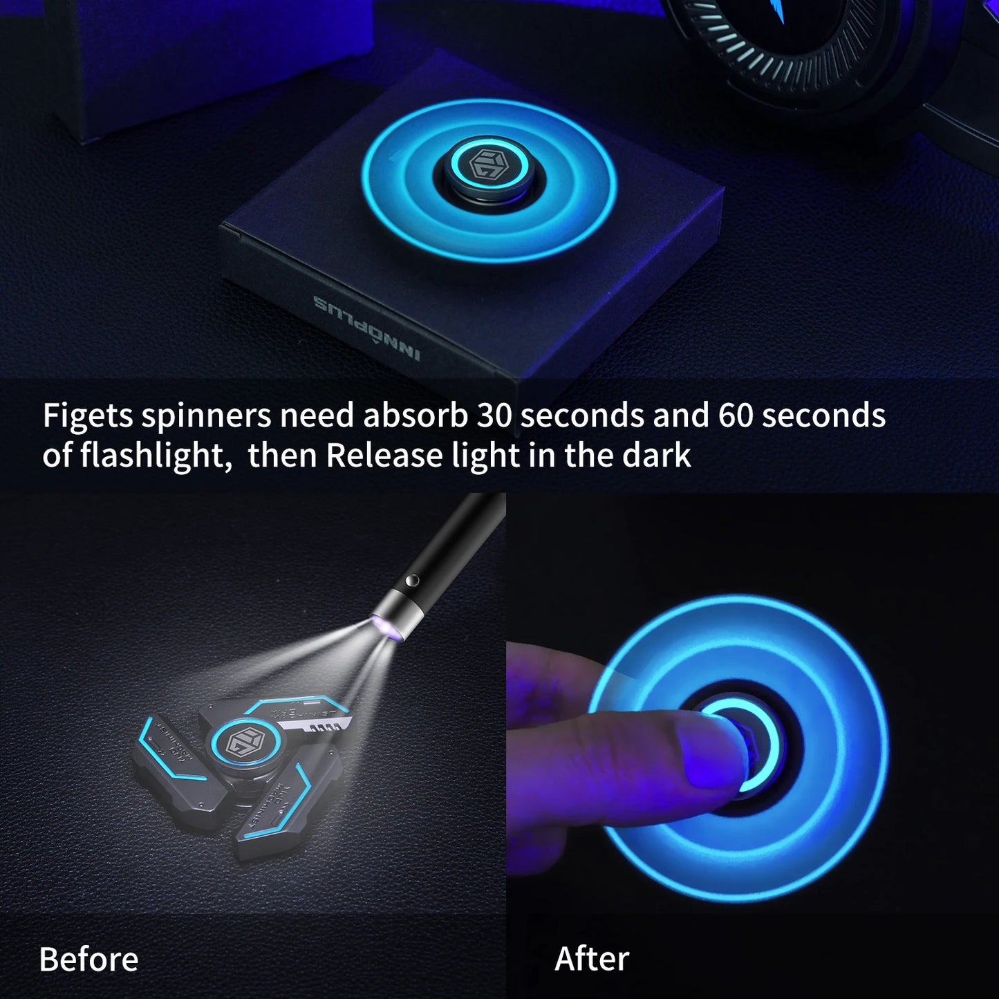 Luminous Fidget Spinner - Alloy Metal Hand Spinner Gyro Toy with R188 Silent Bearing, Light Up EDC Stress Relief for Adults Kids