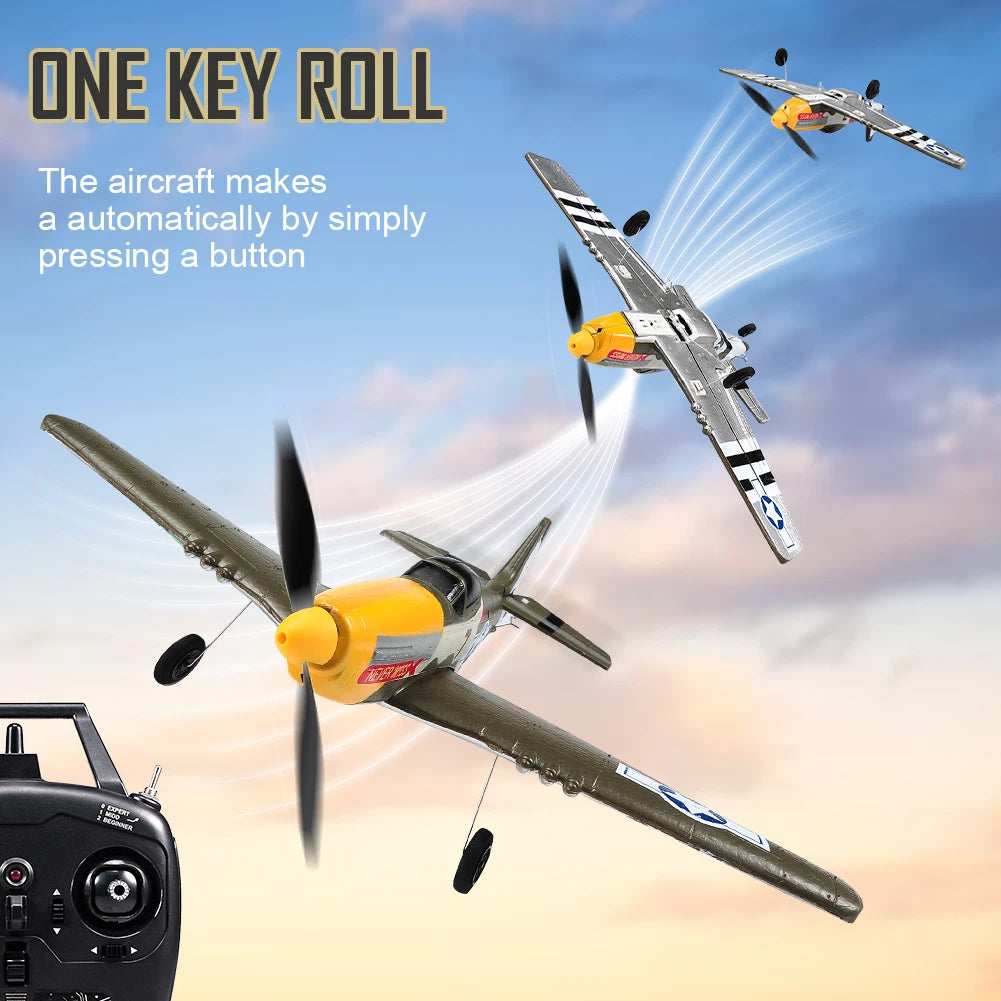 New P51 Mustang RC Plane 2.4G 4CH 6 Axis 410MM Wingspan Foam Fighter One Key Aerobatic RTF Aircraft Glider Toys Gifts