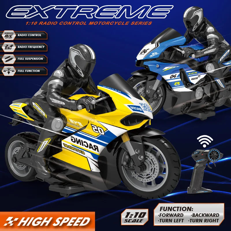 1/ 10 2.4G High Speed Remote Control RC Stunt Motorbike drift Car 30mins Drive Racing Motorbike RC Motorcycle Toy model