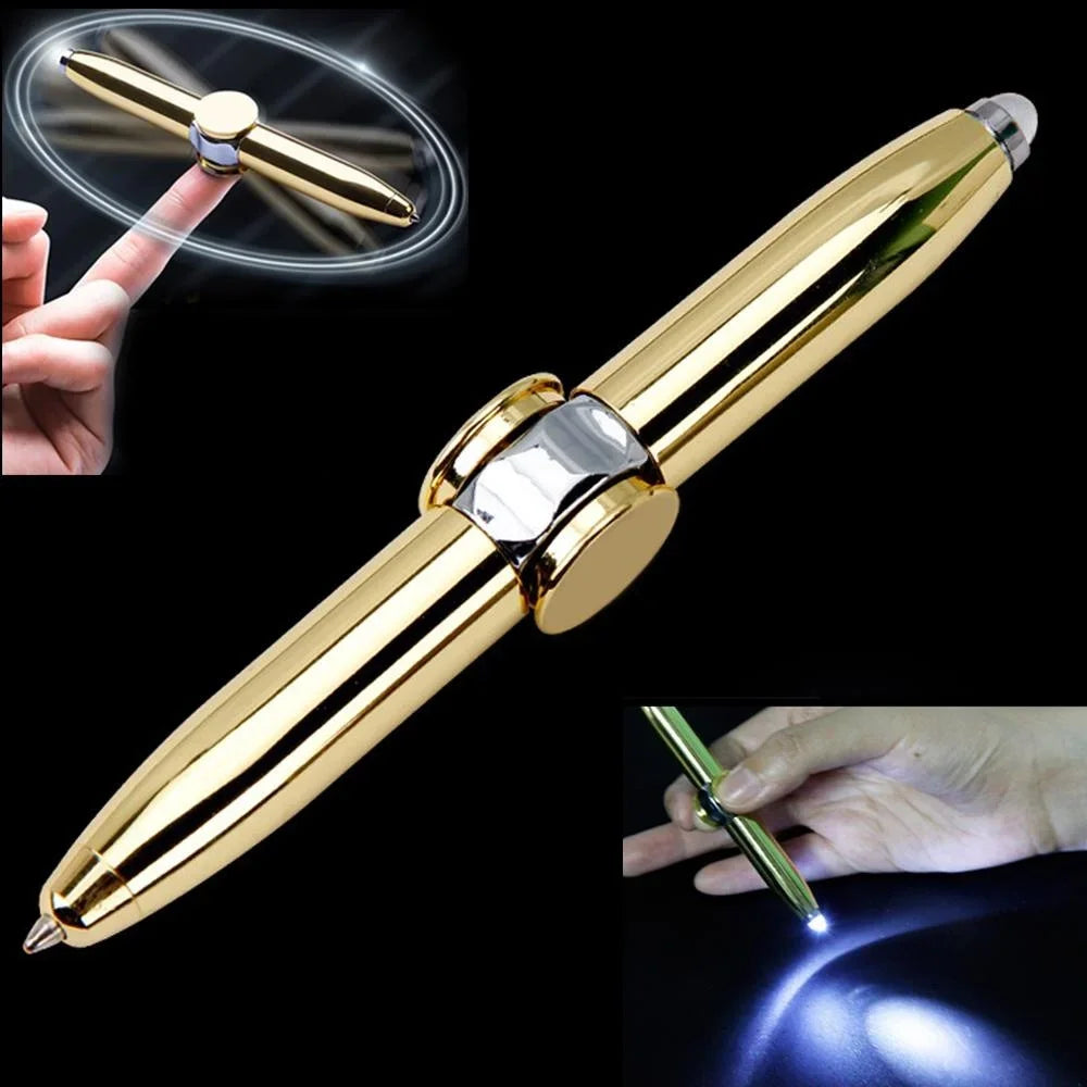 Spinner Pen, Multi-Function Ballpoint Pen, Rotating Metal Pen with LED Light, Creative Decompression Gyro Pen