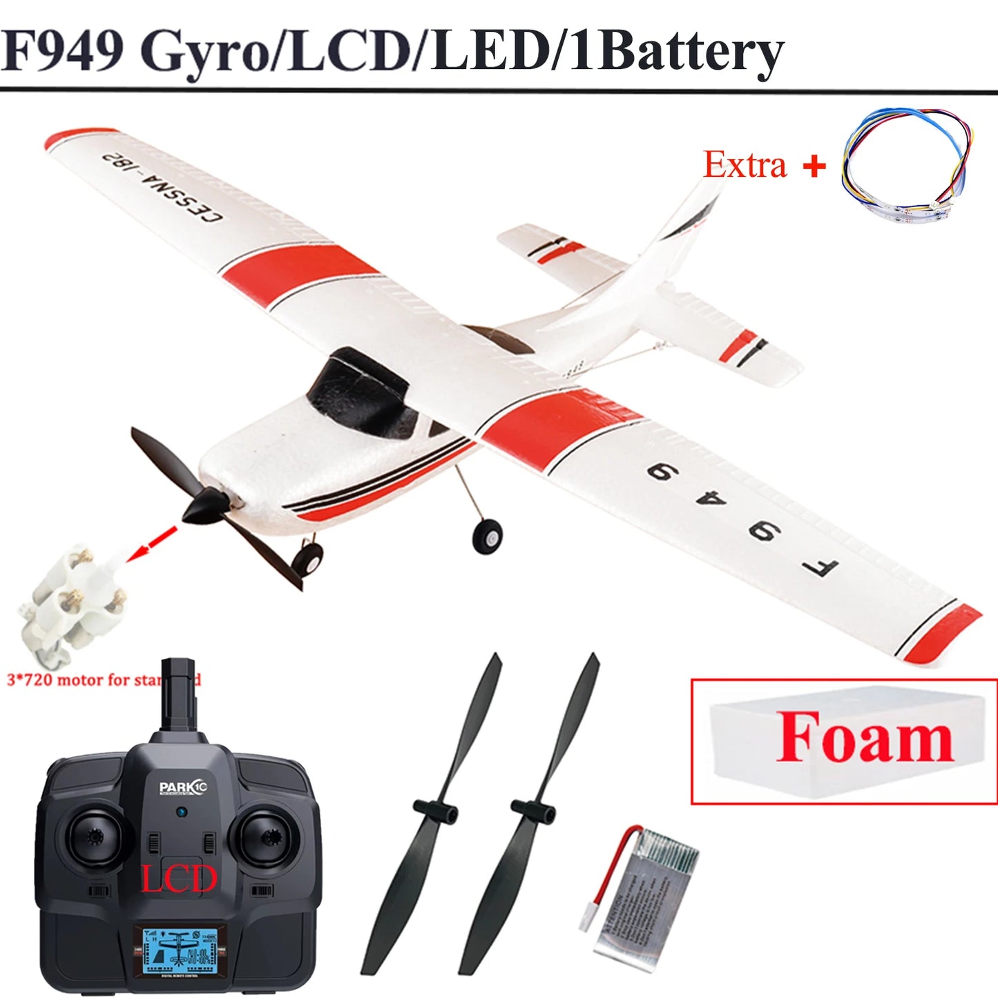 【C0】WLtoys 2.4G F949 LCD Version RC Airplane Cessna 182 3D6G 3Ch Fixed Wing Plane Outdoor Drone RTF With Gyroscope And Night