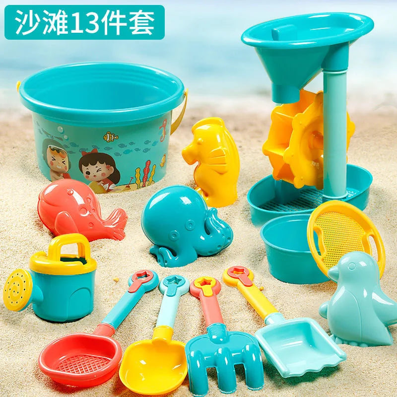 13/18PCS Children Toys Summer Beach Game Sand Bucket Shovel Silicone Sandbox Cube Accessories Bag Outdoor Water Toys for Kids