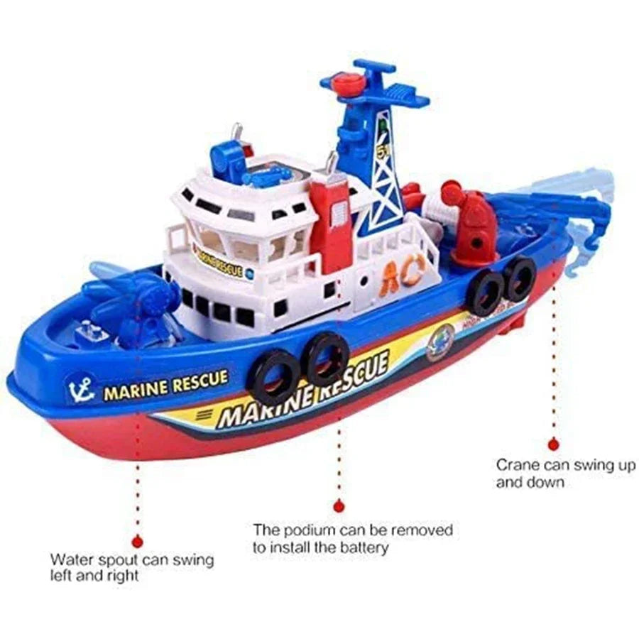 Baby Electric Marine Rescue Boat Toy Fire-fighting Boat Speedboat Toy with Light and Sound Light Up Toys for Kids Swimming
