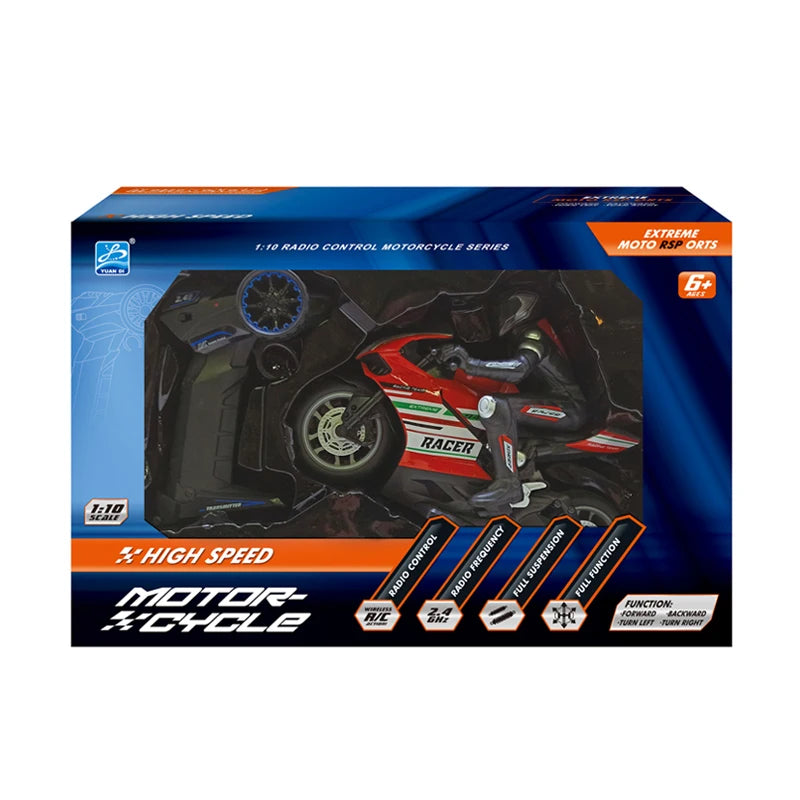 1/ 10 2.4G High Speed Remote Control RC Stunt Motorbike drift Car 30mins Drive Racing Motorbike RC Motorcycle Toy model
