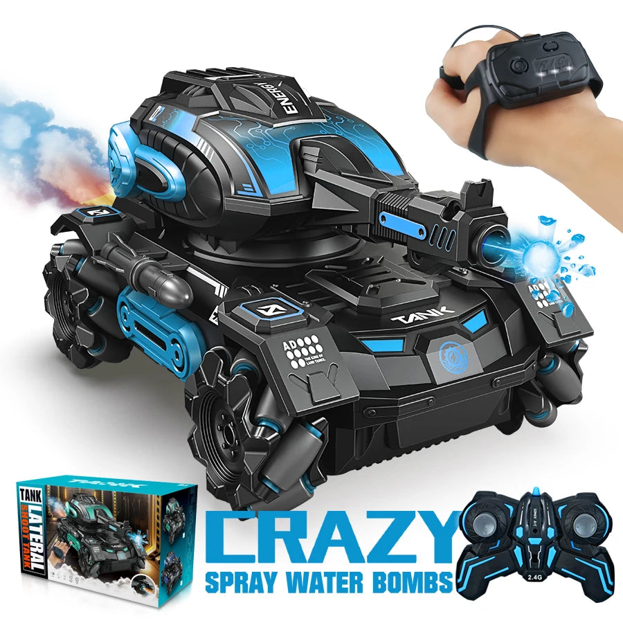 RC spray car 2.4G four-wheel stunt launch water polo tank car boy machine armour toy car Watch requires additional purchase