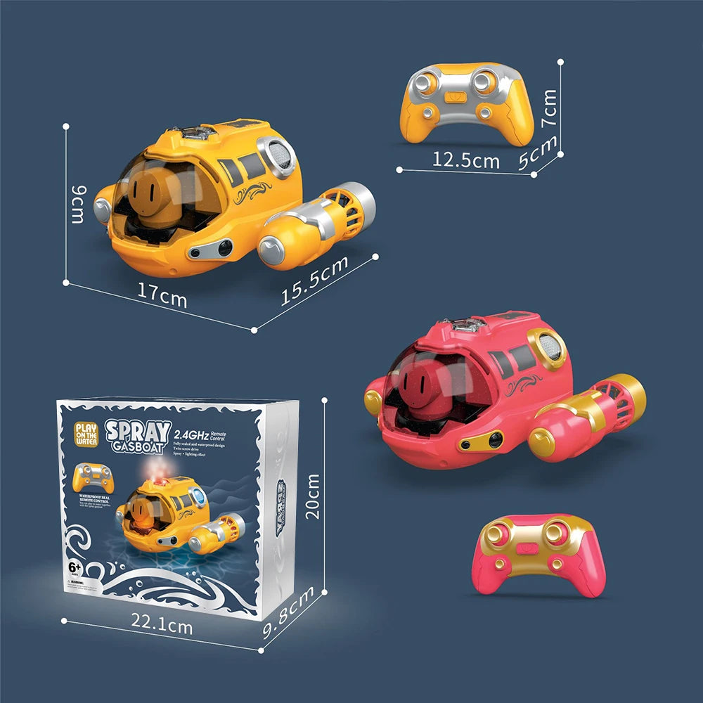 2.4G Remote Control Motorboat With Spray Light Waterproof Double Propeller Rc Boat Outdoor Swimming Pool Kids Toy Gift For Boys