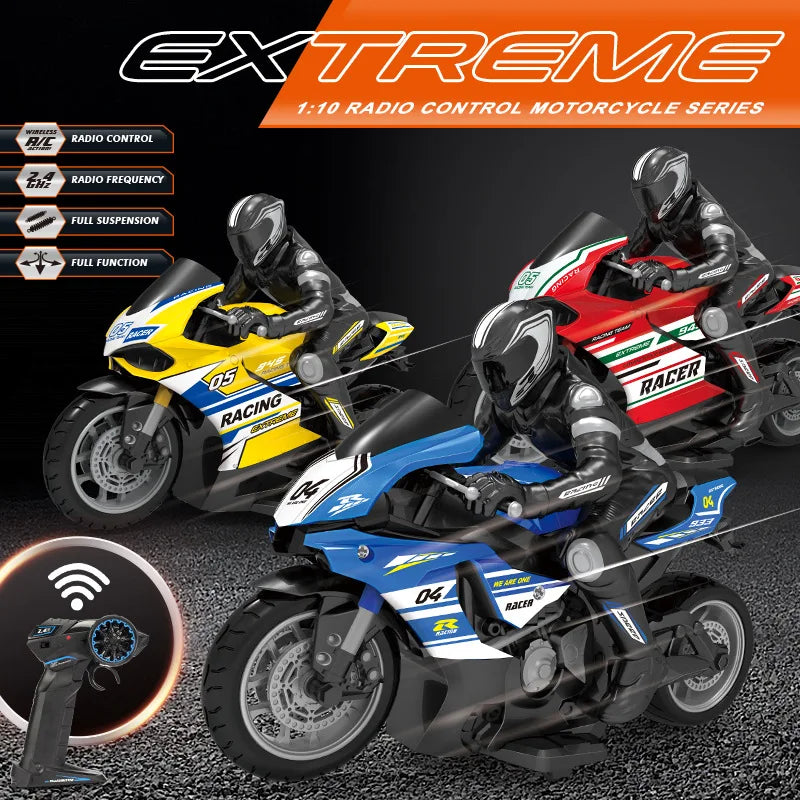 1/ 10 2.4G High Speed Remote Control RC Stunt Motorbike drift Car 30mins Drive Racing Motorbike RC Motorcycle Toy model