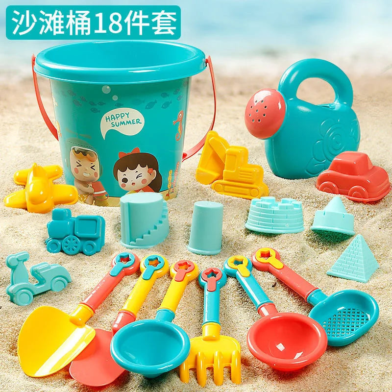 13/18PCS Children Toys Summer Beach Game Sand Bucket Shovel Silicone Sandbox Cube Accessories Bag Outdoor Water Toys for Kids
