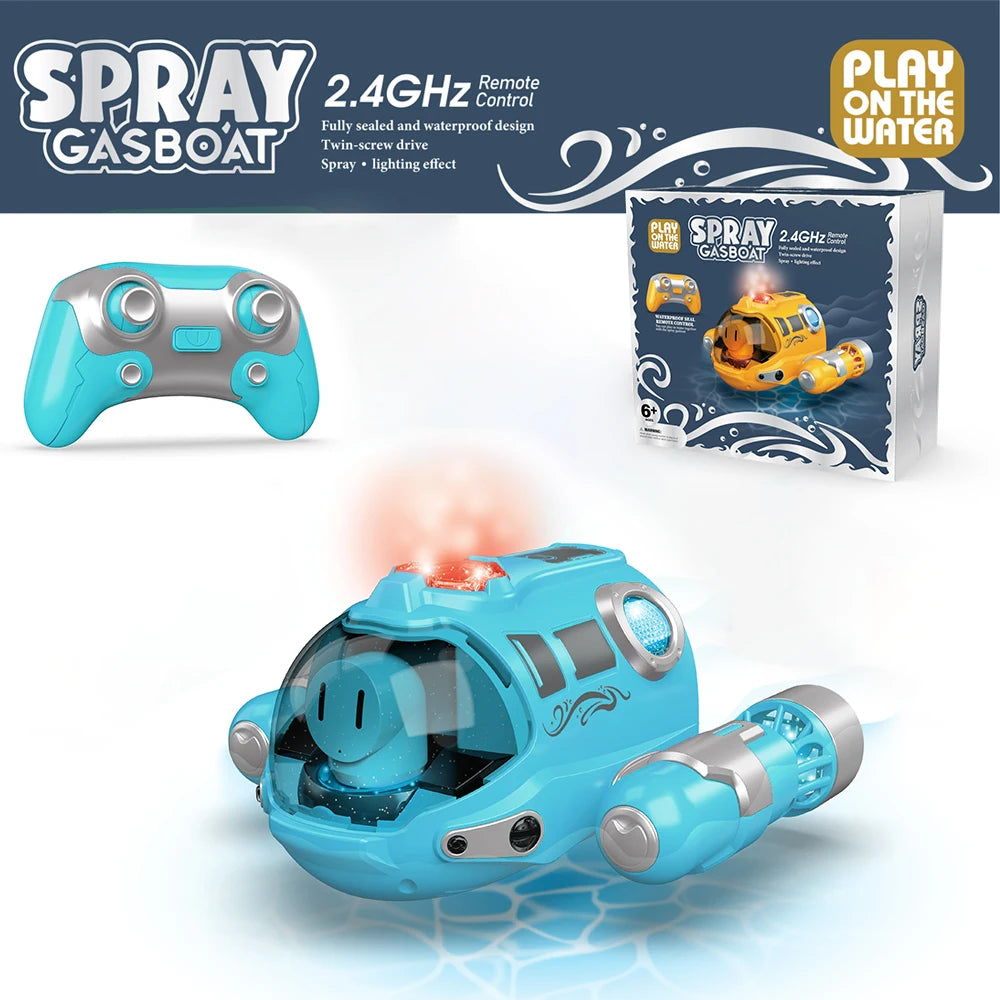2.4G Remote Control Motorboat With Spray Light Waterproof Double Propeller Rc Boat Outdoor Swimming Pool Kids Toy Gift For Boys