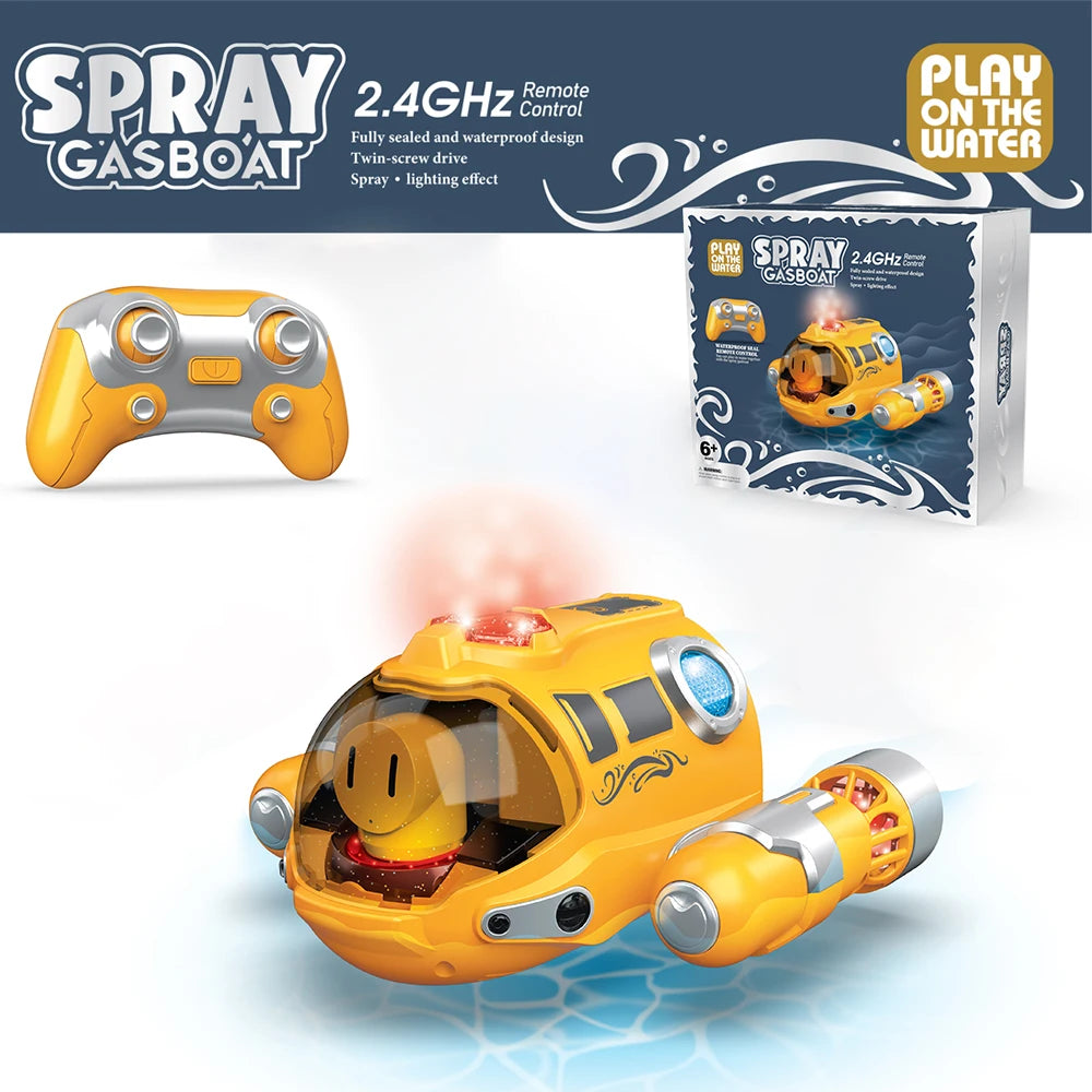 2.4G Remote Control Motorboat With Spray Light Waterproof Double Propeller Rc Boat Outdoor Swimming Pool Kids Toy Gift For Boys