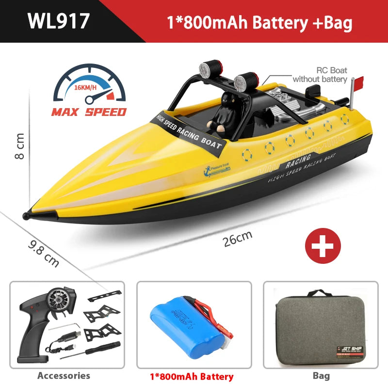WLtoys WL917 RC Boat 2.4G Electric High Speed Jet Waterproof Model Electric Remote Control Speedboat Gifts Toys for Boys