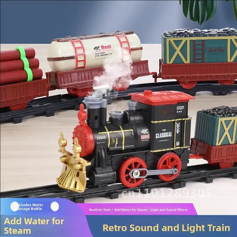 Retro Steam Train Toy for Boys Remote Control High-Speed Rail Car Model Simulation Christmas Gift for Children