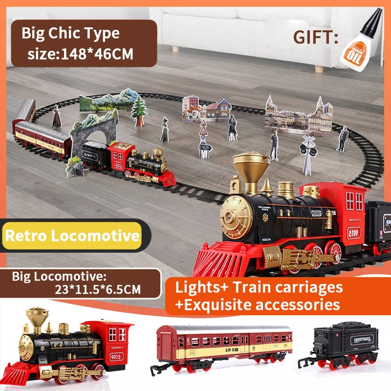 Classic Electric Train Toy Vihcle Railway Motorized Train DIY Track Railway Set Dynamic Steam RC Trains Electrique Toy For Kids