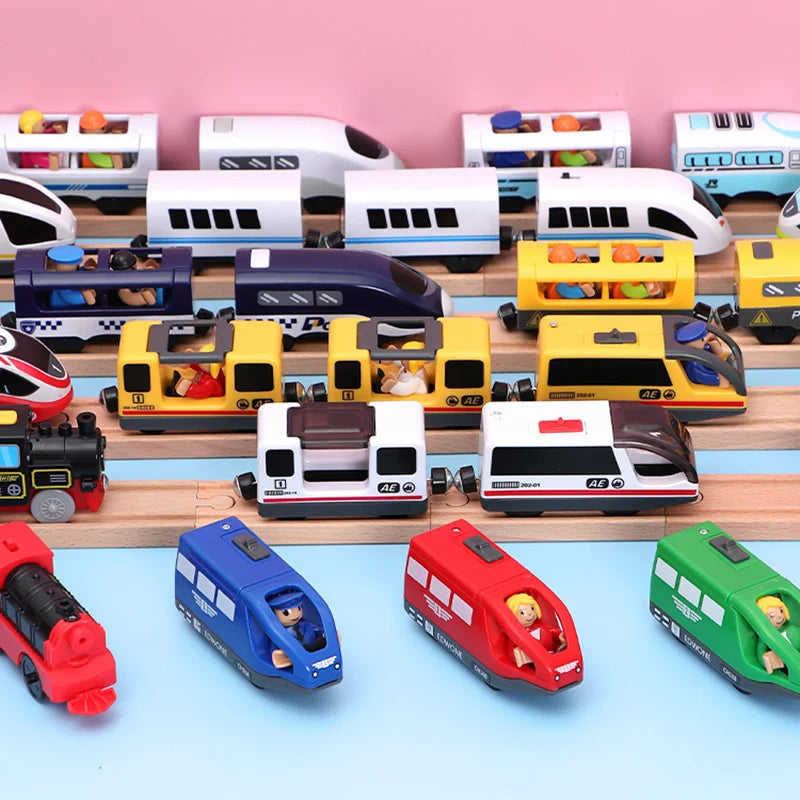 Kids RC Electric Trains Locomotive Magnetic Train Diecast Slot Toy Fit For Brio Wooden Railway Train Tracks Toys For Children