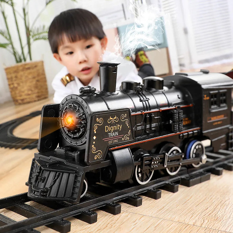 Classic Electric Train Toy Vihcle Railway Motorized Train DIY Track Railway Set Dynamic Steam RC Trains Electrique Toy For Kids