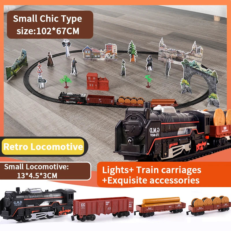 Classic Electric Train Toy Vihcle Railway Motorized Train DIY Track Railway Set Dynamic Steam RC Trains Electrique Toy For Kids