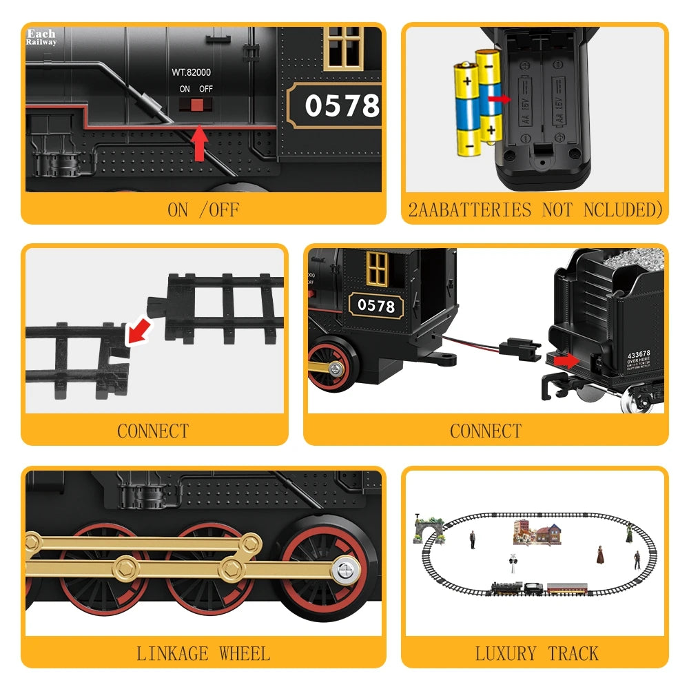 RC Train Toys Simulation Train Remote Control Retro Steam Electric Stepless Speed Control Remote Smoking Train Children's Toys