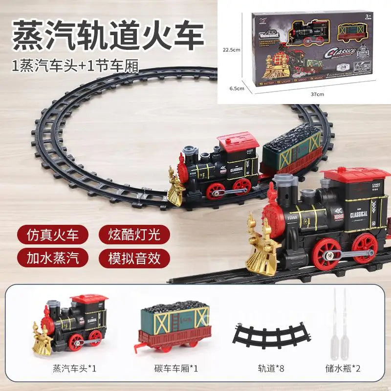 Retro Steam Train Toy for Boys Remote Control High-Speed Rail Car Model Simulation Christmas Gift for Children