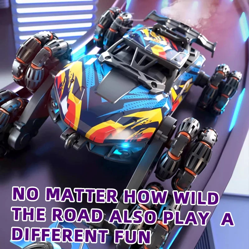 Children's Alloy Remote Control Car Morphing Six-Wheeled RC Off-Road Climbing Stunt Four-Wheel Drive Spray Drift Racing Car Toys