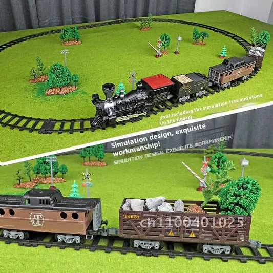 Electric Rail Train for Children Remote Control Smoking Locomotive Classical Christmas Steam, Sound and Light, 2.4GHz Controller
