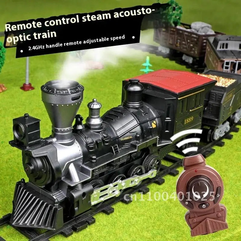 Electric Rail Train for Children Remote Control Smoking Locomotive Classical Christmas Steam, Sound and Light, 2.4GHz Controller