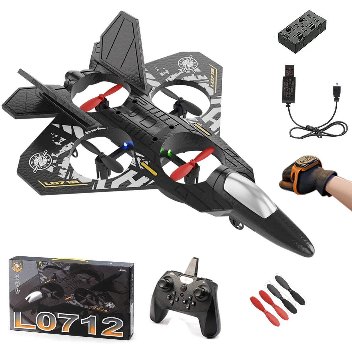 L0712 RC Plane 2.4G Remote Control Aircraft Gravity Sensing Helicopter Glider with Light EPP Foam Fighters for Boys Children
