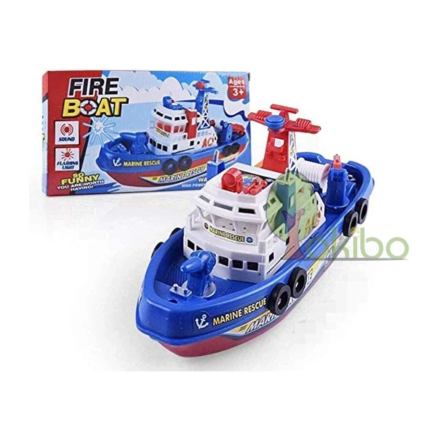 Baby Electric Marine Rescue Boat Toy Fire-fighting Boat Speedboat Toy with Light and Sound Light Up Toys for Kids Swimming