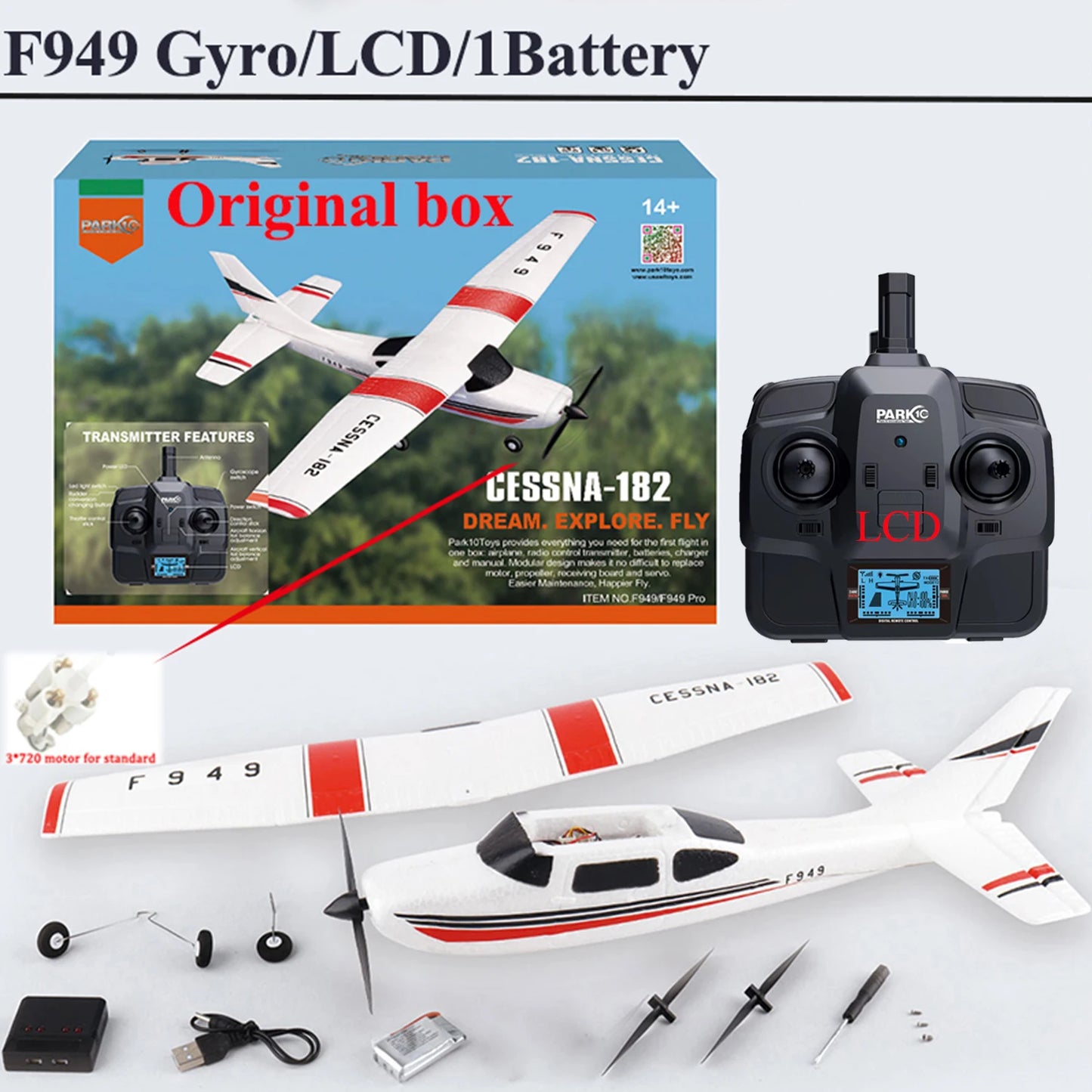 【C0】WLtoys 2.4G F949 LCD Version RC Airplane Cessna 182 3D6G 3Ch Fixed Wing Plane Outdoor Drone RTF With Gyroscope And Night