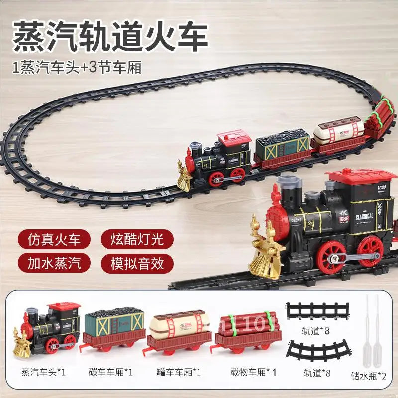 Retro Steam Train Toy for Boys Remote Control High-Speed Rail Car Model Simulation Christmas Gift for Children
