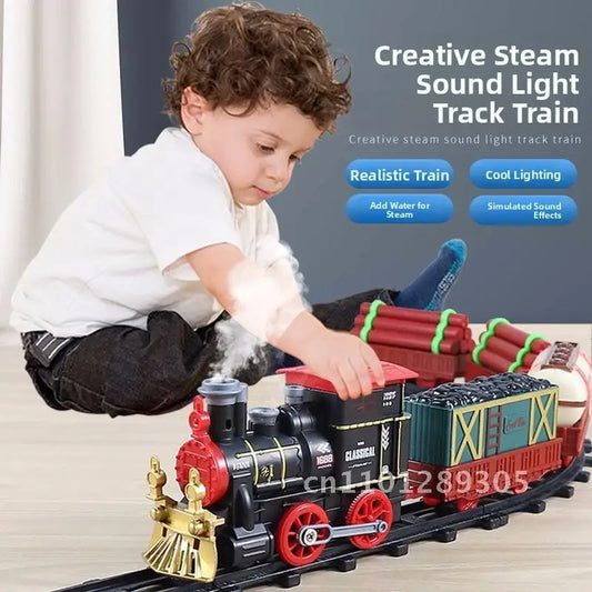 Retro Steam Train Toy for Boys Remote Control High-Speed Rail Car Model Simulation Christmas Gift for Children