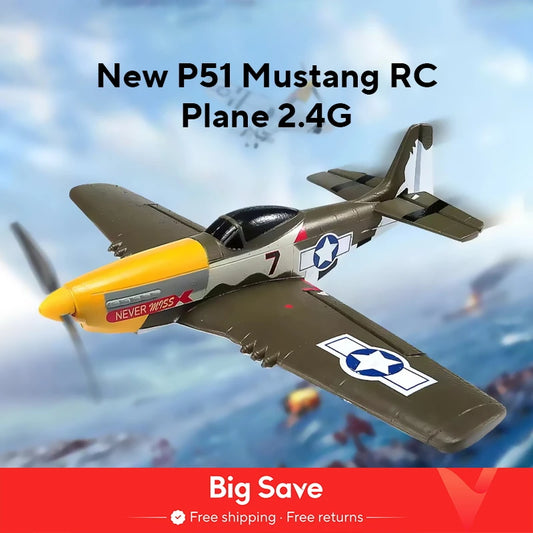 New P51 Mustang RC Plane 2.4G 4CH 6 Axis 410MM Wingspan Foam  Fighter One Key Aerobatic RTF Aircraft Glider Toys Gifts