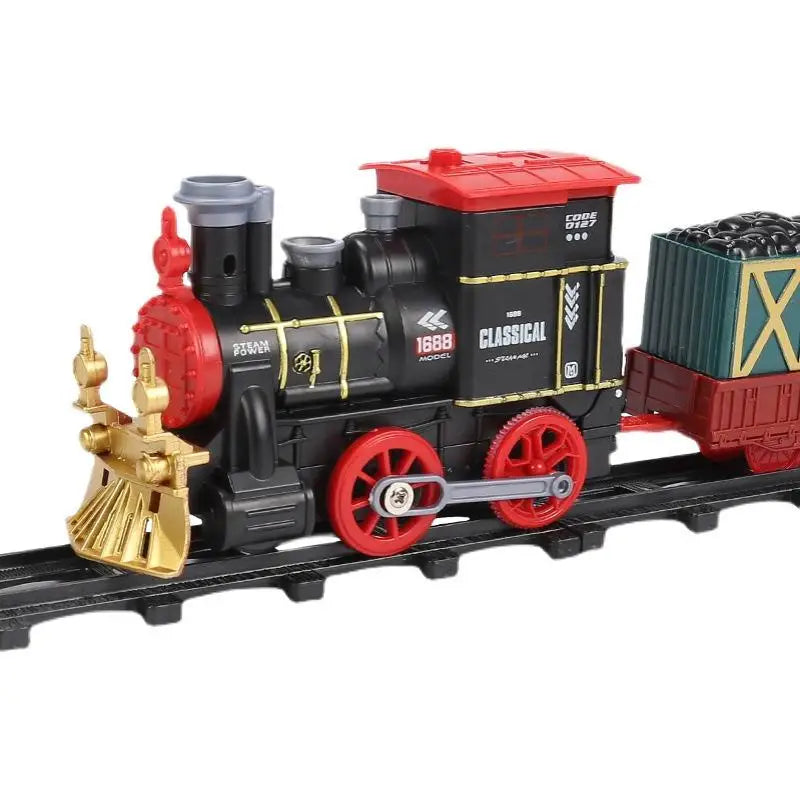 Retro Steam Train Toy for Boys Remote Control High-Speed Rail Car Model Simulation Christmas Gift for Children