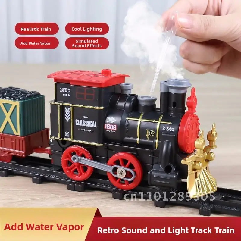 Retro Steam Train Toy for Boys Remote Control High-Speed Rail Car Model Simulation Christmas Gift for Children