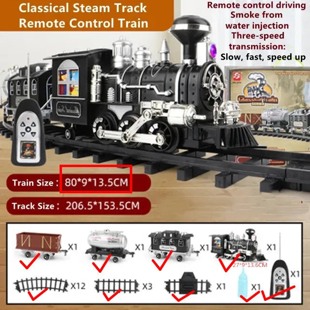 lntelligent Programming Add Water Smoke Remote Control Train 80CM DIY Assembly Parent-Child Interaction Classical Steam RC Toys