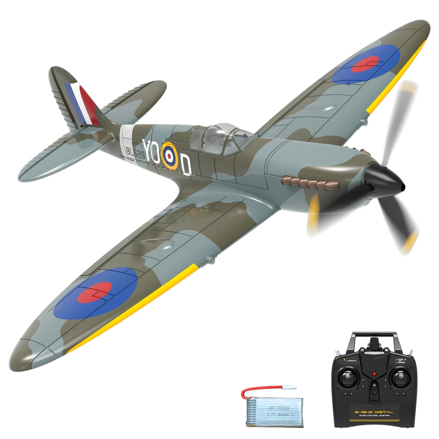 Volantex New Spitfire RC Plane EPP 400mm Wingspan RC Fighter One Key Aerobatic 2.4G 4CH RTF Warbird Plane