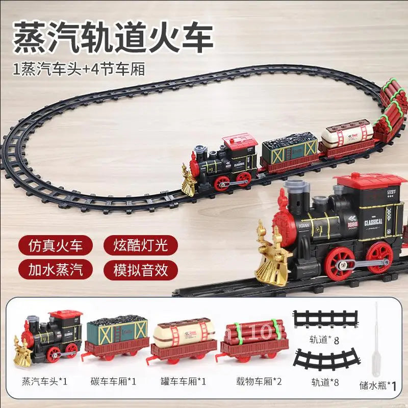 Retro Steam Train Toy for Boys Remote Control High-Speed Rail Car Model Simulation Christmas Gift for Children