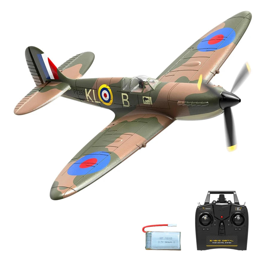 Volantex New Spitfire RC Plane EPP 400mm Wingspan RC Fighter One Key Aerobatic 2.4G 4CH RTF Warbird Plane