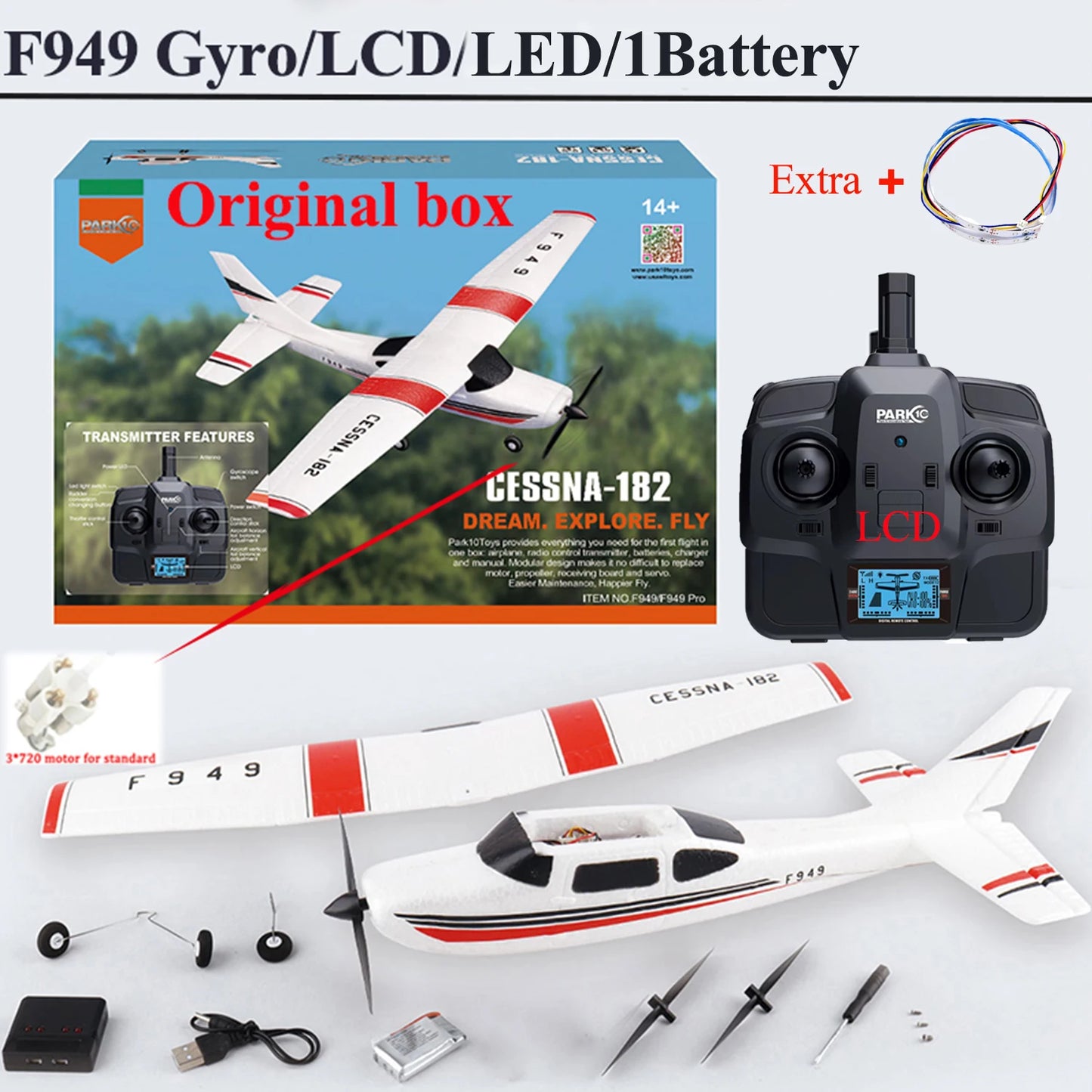 【C0】WLtoys 2.4G F949 LCD Version RC Airplane Cessna 182 3D6G 3Ch Fixed Wing Plane Outdoor Drone RTF With Gyroscope And Night