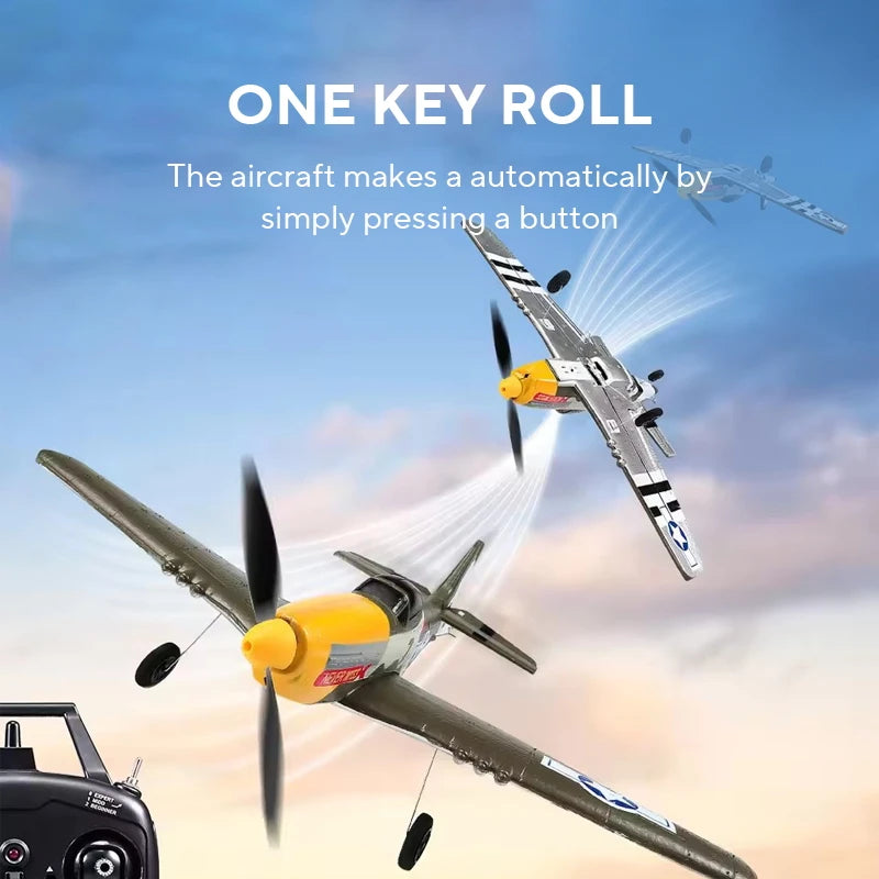 New P51 Mustang RC Plane 2.4G 4CH 6 Axis 410MM Wingspan Foam  Fighter One Key Aerobatic RTF Aircraft Glider Toys Gifts