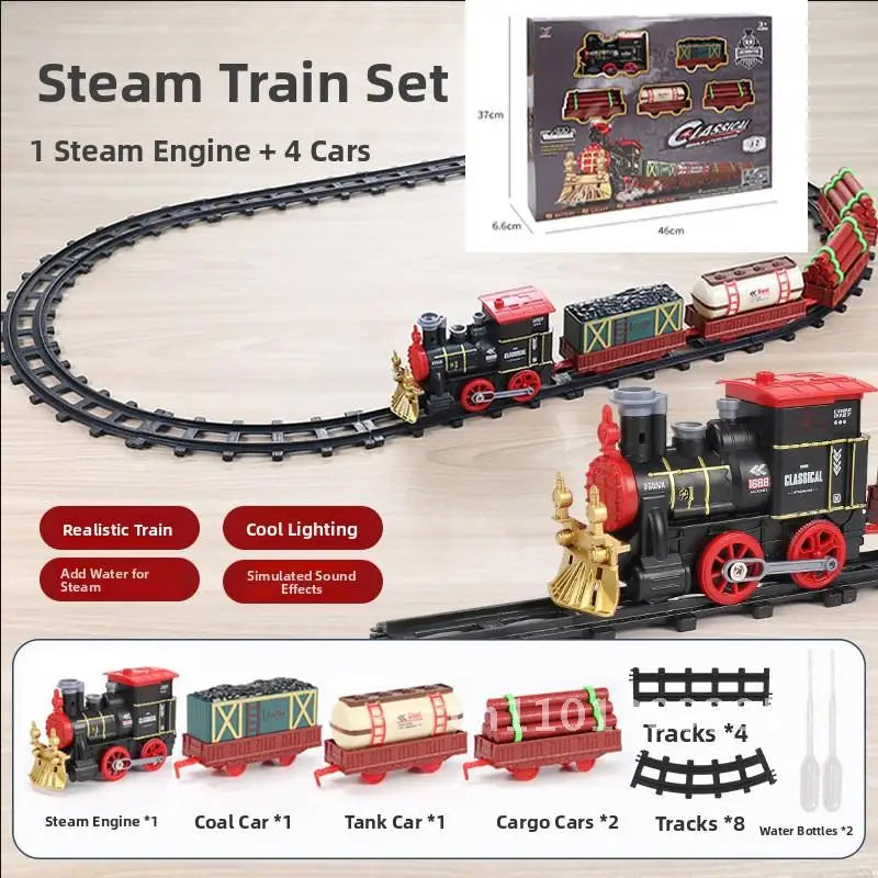 Retro Steam Train Toy for Boys Remote Control High-Speed Rail Car Model Simulation Christmas Gift for Children