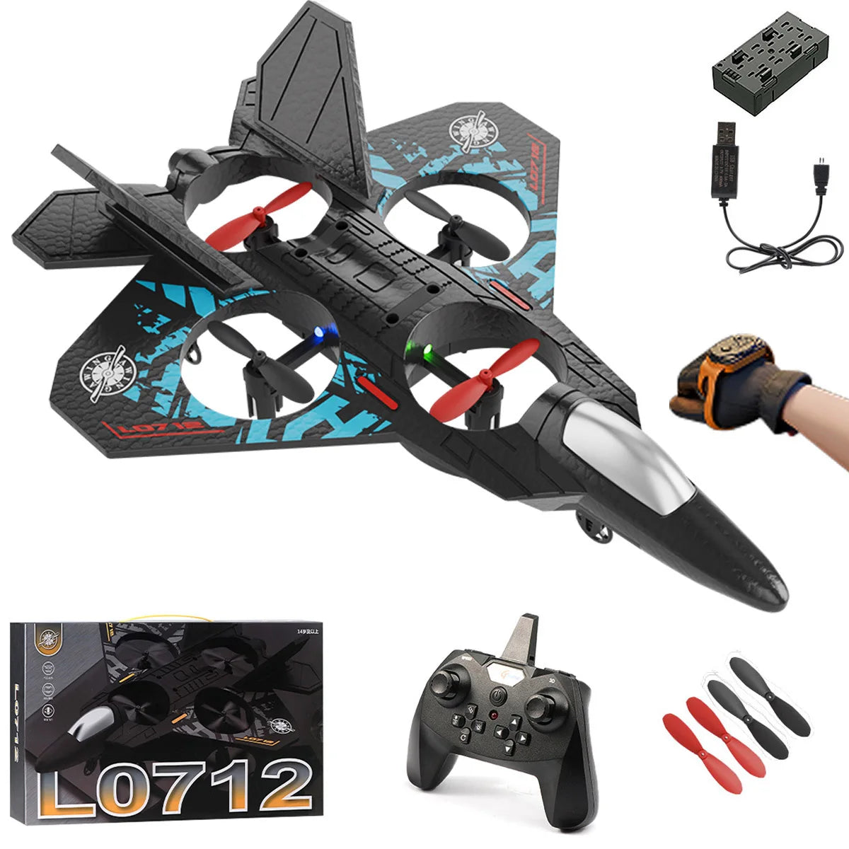 L0712 RC Plane 2.4G Remote Control Aircraft Gravity Sensing Aircraft Glider with Light EPP Foam Fighters for Boys Children